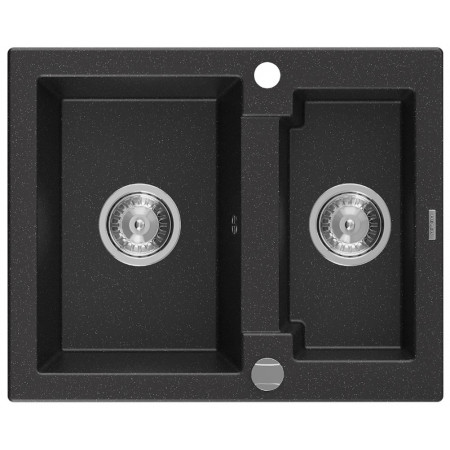 Гранітна кухонна мийка MEXEN CARLOS BLACK SILVER + сифон CHROME