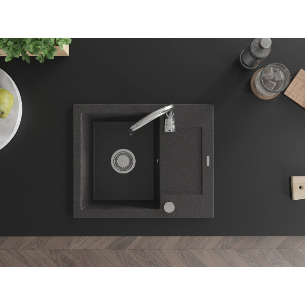 Гранітна кухонна мийка MEXEN ENZO BLACK GRANITE + сифон CHROME