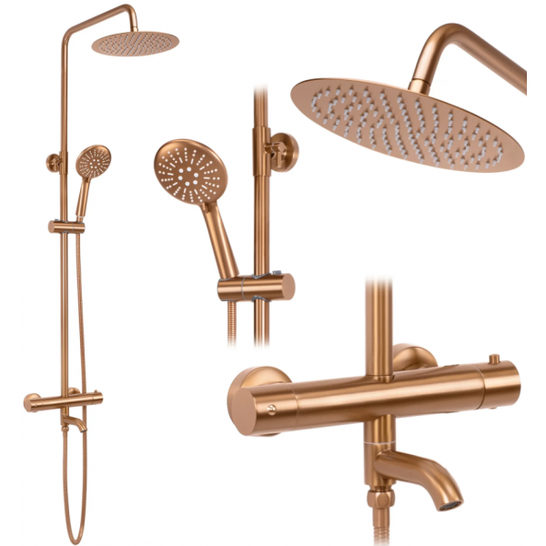 Душевой гарнитур REA LUNGO BRUSHED COPPER с термостатом и изливом