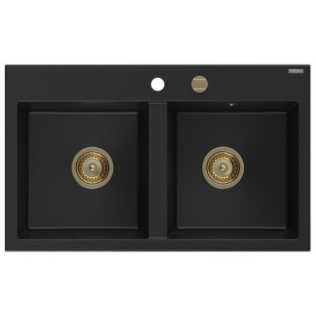 Гранітна кухонна мийка MEXEN HEKTOR BLACK + сифон GOLD