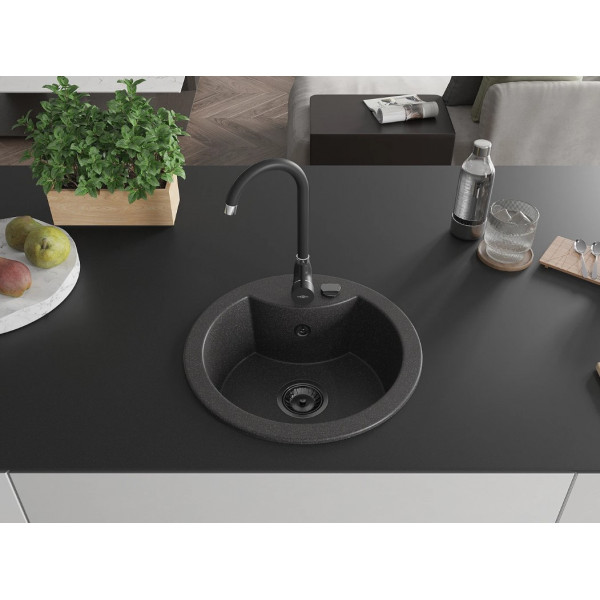 Гранітна кухонна мийка MEXEN DIEGO BLACK GRANITE + сифон BLACK