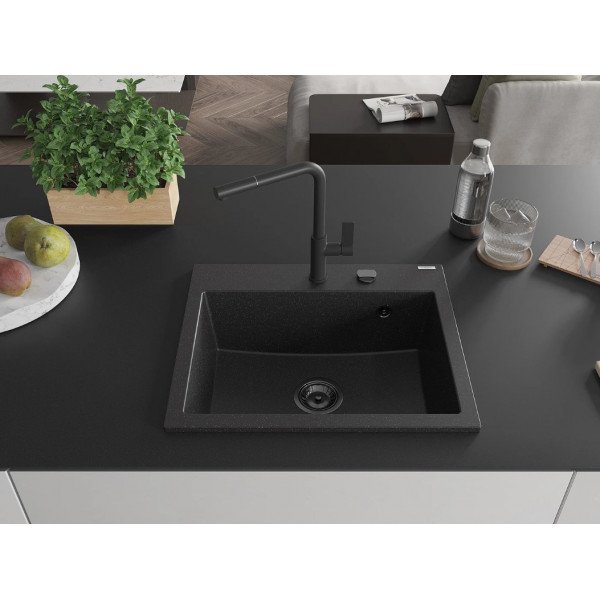 Гранітна кухонна мийка MEXEN OSCAR BLACK SILVER + сифон BLACK