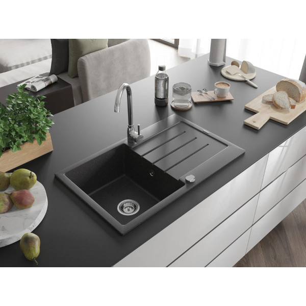 Гранітна кухонна мийка MEXEN BRUNO BLACK GRANITE + сифон CHROME
