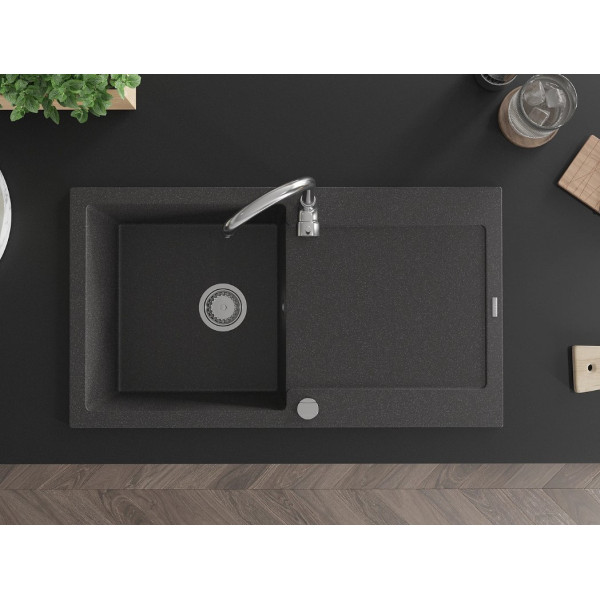 Гранітна кухонна мийка MEXEN LEO BLACK GRANITE + сифон CHROME