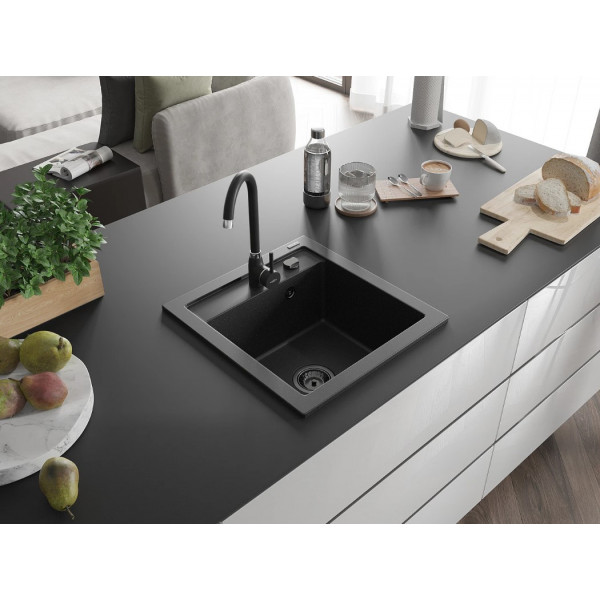 Гранітна кухонна мийка MEXEN VITO BLACK SILVER + сифон BLACK