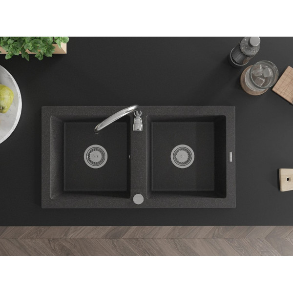 Гранітна кухонна мийка MEXEN MARIO BLACK GRANITE + сифон CHROME