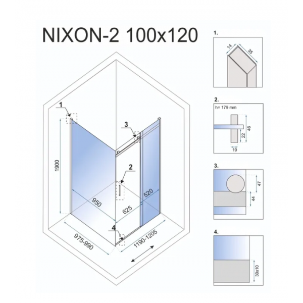 Душова кабіна REA NIXON 100х120 L CHROME