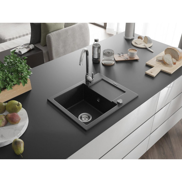 Гранітна кухонна мийка MEXEN ENZO BLACK SILVER + сифон CHROME