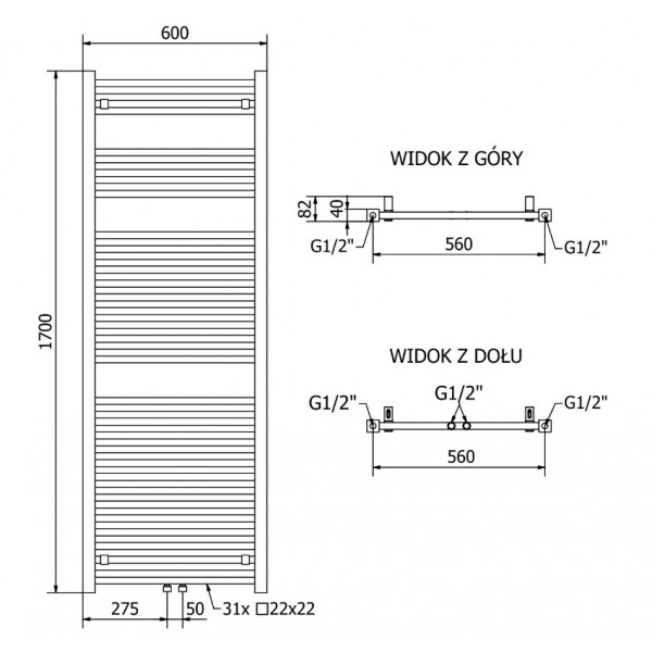 Сушка для рушників MEXEN PLUTON 170х60 WHITE 900W електрична