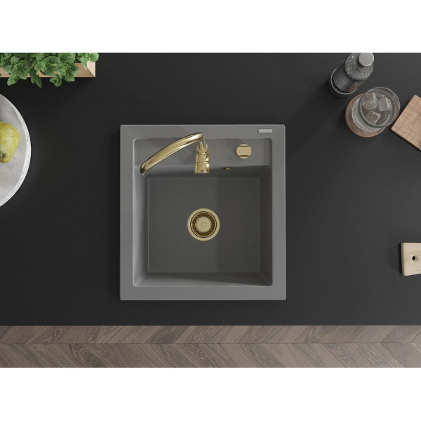 Гранітна кухонна мийка MEXEN VITO GREY + сифон GOLD