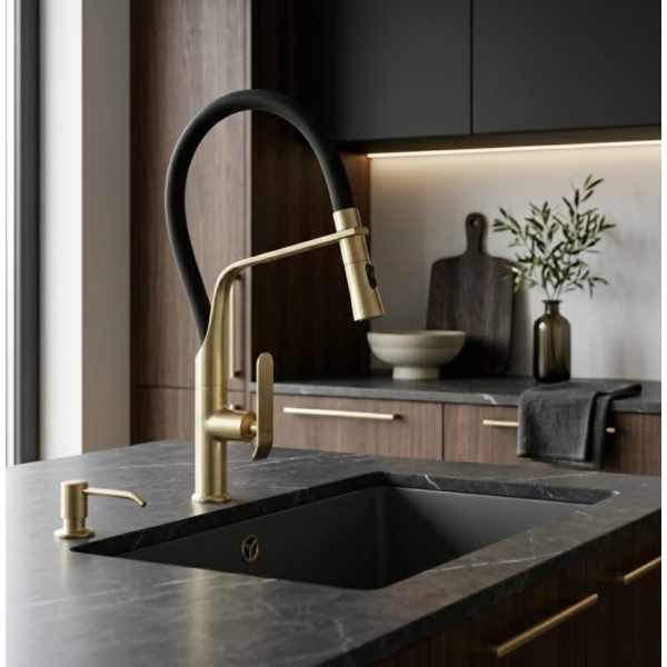 Смеситель для кухни REA CASTOR BLACK BRUSHED GOLD
