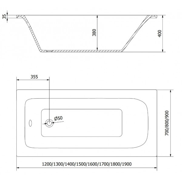 Ванна вбудована MEXEN VEGA 180x90 WHITE акрилова