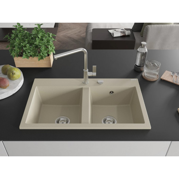 Гранітна кухонна мийка MEXEN HEKTOR BEIGE + сифон CHROME