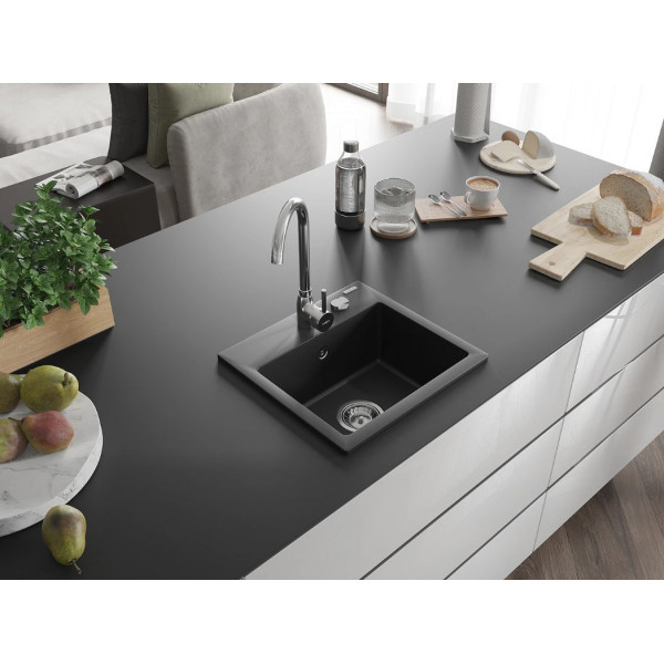 Гранітне кухонне миття MEXEN MILO BLACK + сифон CHROME