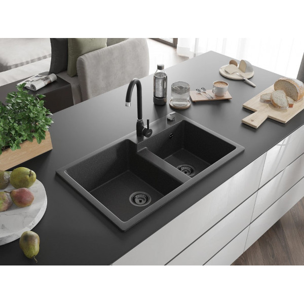 Гранітна кухонна мийка MEXEN TOMAS BLACK GRANITE + сифон BLACK