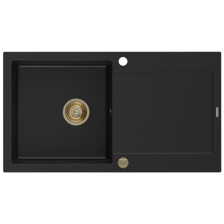 Гранітна кухонна мийка MEXEN LEO BLACK + сифон GOLD