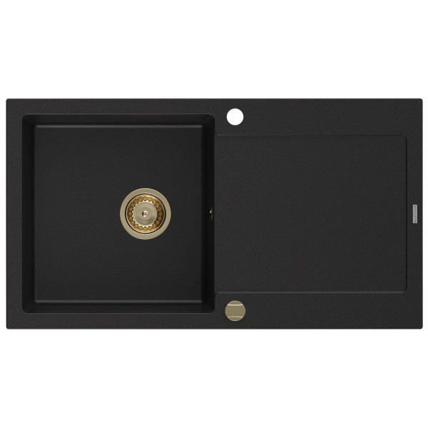 Гранітна кухонна мийка MEXEN LEO BLACK + сифон GOLD