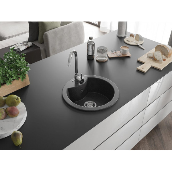 Гранітна кухонна мийка MEXEN DIEGO BLACK GRANITE + сифон CHROME