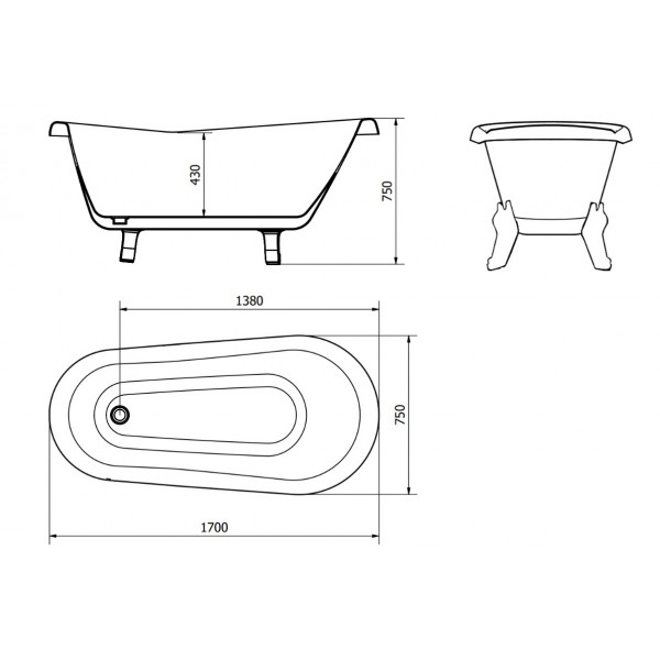 Ванна отдельностоящая MEXEN RETRO 170x75 WHITE акриловая