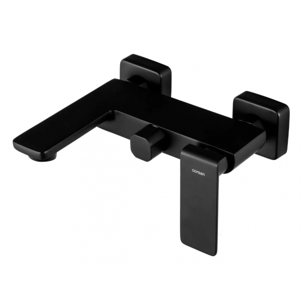 Змішувач для ванни та душу CORSAN TRINO BLACK чорний настінний з виливом