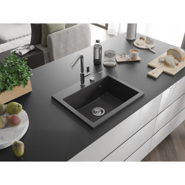 Гранітна кухонна мийка MEXEN OSCAR BLACK GRANITE + сифон CHROME