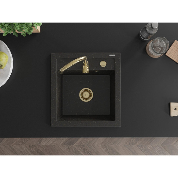 Гранітна кухонна мийка MEXEN VITO BLACK GOLD + сифон GOLD