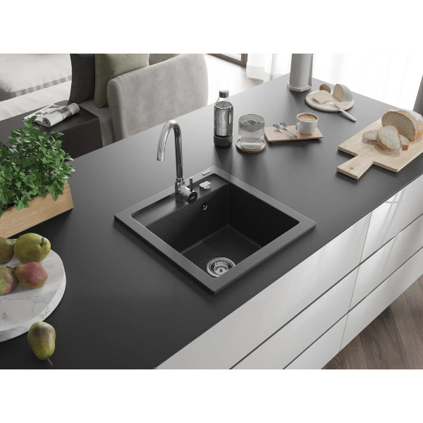 Гранітна кухонна мийка MEXEN VITO BLACK GRANITE + сифон CHROME