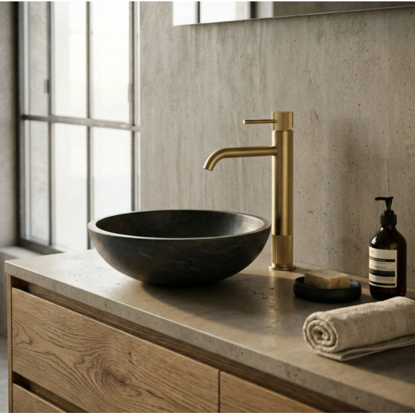 Смеситель для раковины REA LUNGO STRIPE BRUSHED GOLD высокий
