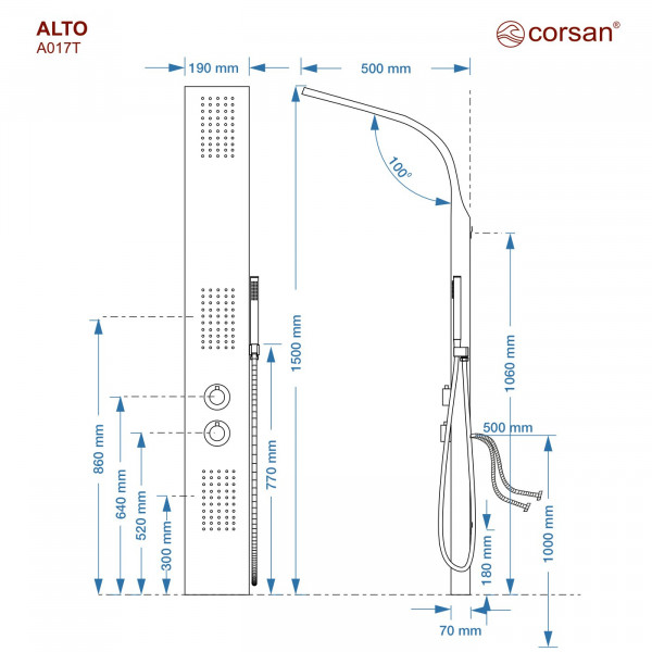 Душова панель CORSAN ALTO WHITE з термостатом