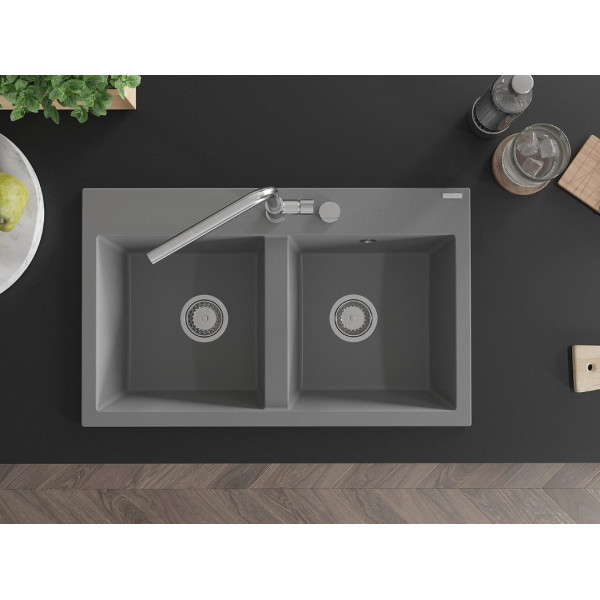 Гранітна кухонна мийка MEXEN HEKTOR GREY + сифон CHROME