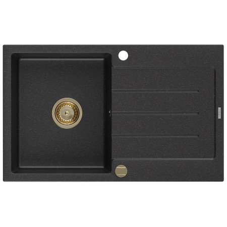 Гранітна кухонна мийка MEXEN BRUNO BLACK SILVER + сифон GOLD