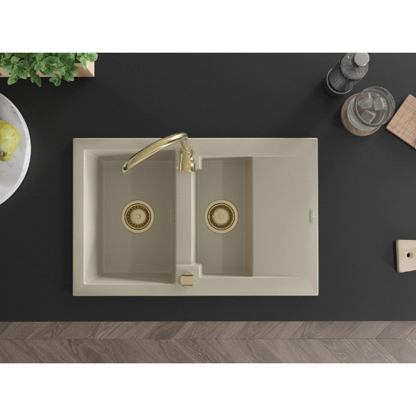 Гранітна кухонна мийка MEXEN GASPAR BEIGE + сифон GOLD