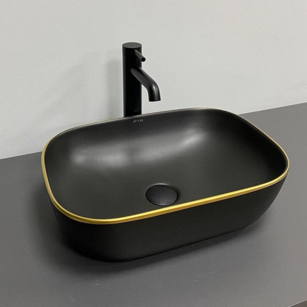 Умывальник (раковина) VBI RAVENNA BLACK MATT GOLD EDGE накладной