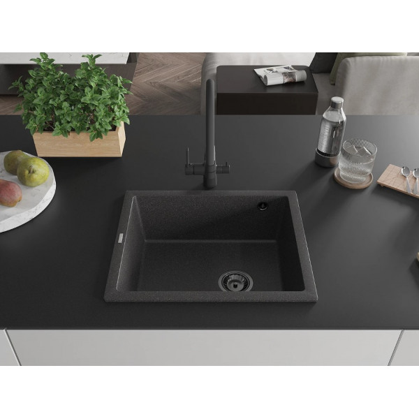 Гранітна кухонна мийка MEXEN PEDRO BLACK GRANITE + сифон BLACK