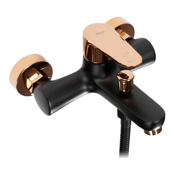 Смеситель для ванны и душа REA MILD BLACK ROSE GOLD настенный с изливом