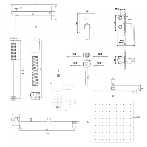 Душева система KOHLMAN EXPERIENCE 25 GRAPHITE + BOX прихованого монтажу