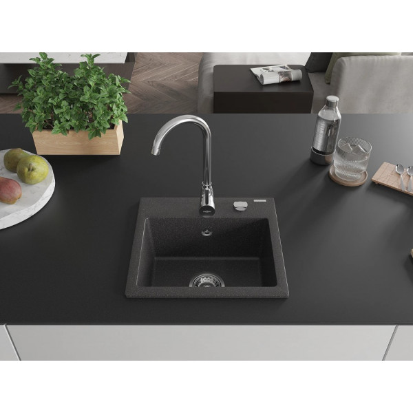 Гранітна кухонна мийка MEXEN MILO BLACK GRANITE + сифон CHROME