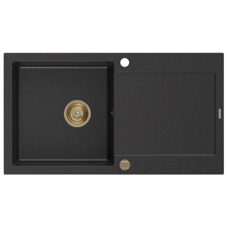 Гранітна кухонна мийка MEXEN LEO BLACK SILVER + сифон GOLD