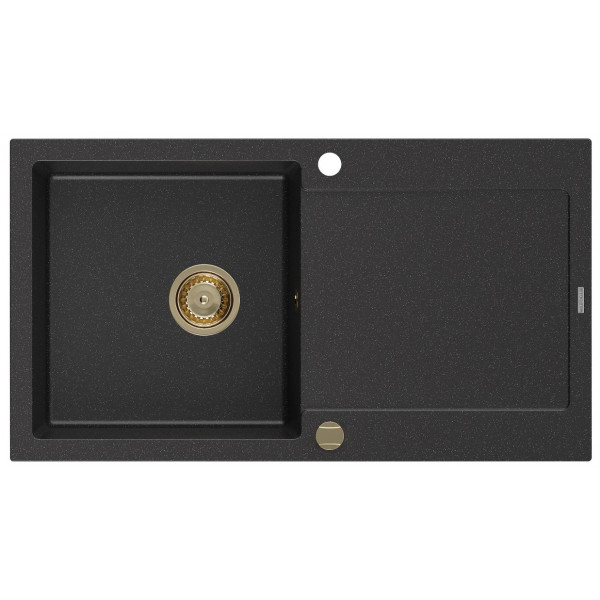 Гранітна кухонна мийка MEXEN LEO BLACK SILVER + сифон GOLD