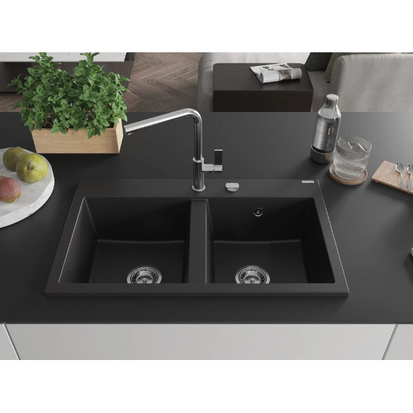 Гранітна кухонна мийка MEXEN HEKTOR BLACK + сифон CHROME