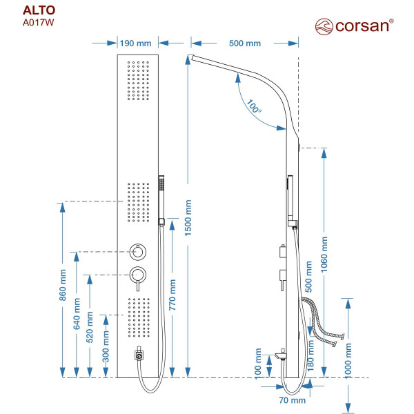 Душова панель CORSAN ALTO WHITE з виливом