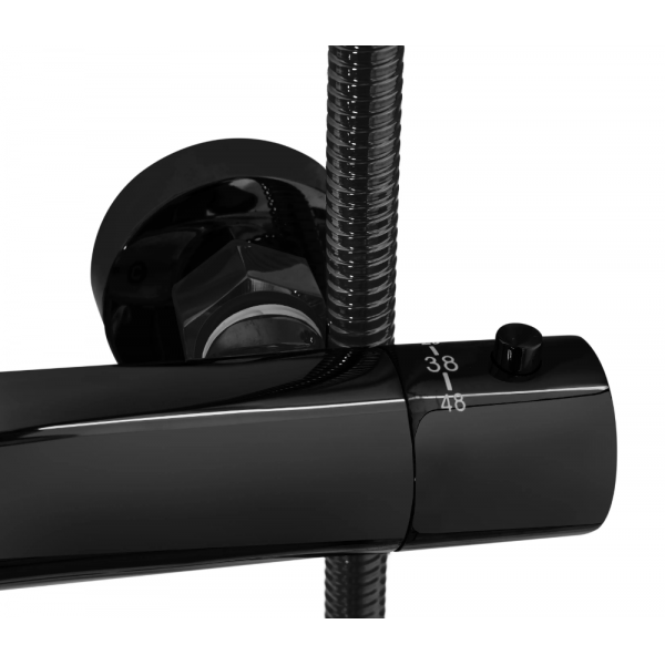 Душевой гарнитур REA LUNGO BLACK GLOSSY с термостатом и изливом