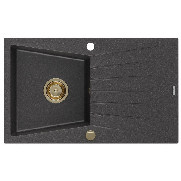 Гранітна кухонна мийка MEXEN CESAR BLACK GRANITE + сифон GOLD