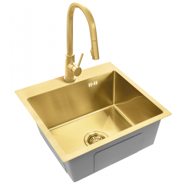 Стальная кухонная мойка REA LEO 50 BRUSHED GOLD