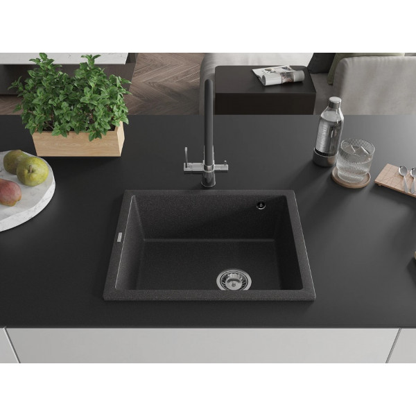 Гранітна кухонна мийка MEXEN PEDRO BLACK GRANITE + сифон CHROME