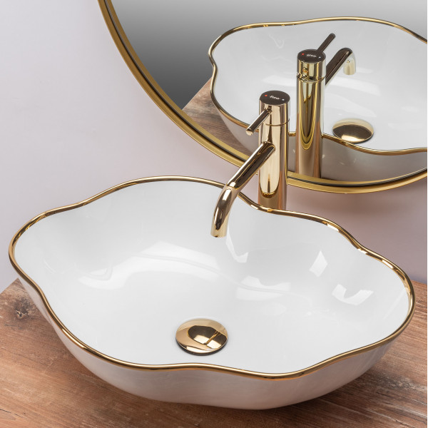 Умивальник (раковина) REA PEARL WHITE GOLD EDGE накладний