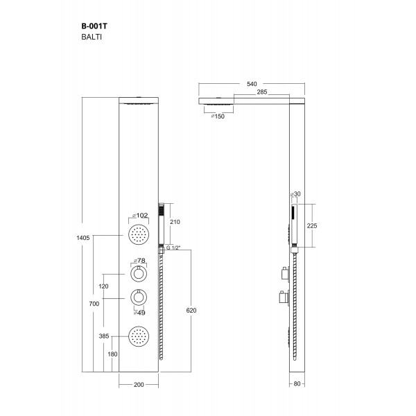 Душова панель CORSAN BALTI 2.0 BAMBOO BLACK з термостатом