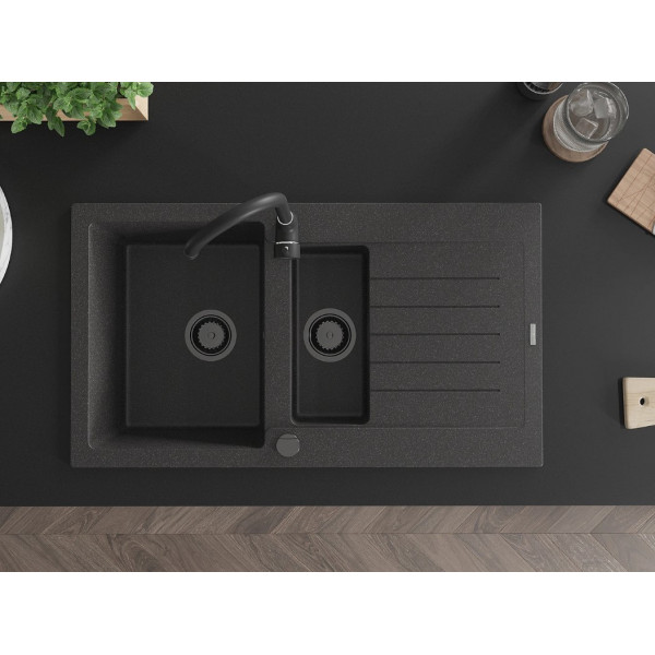 Гранітна кухонна мийка MEXEN MATIAS BLACK GRANITE + сифон BLACK
