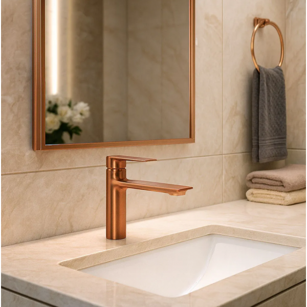 Смеситель для раковины REA STORM BRUSHED COPPER низкий