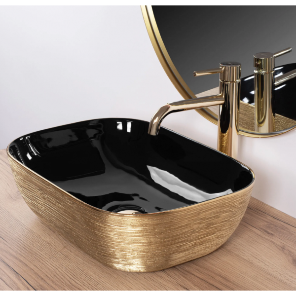 Умывальник (раковина) REA BELINDA BRUSHED GOLD BLACK накладной